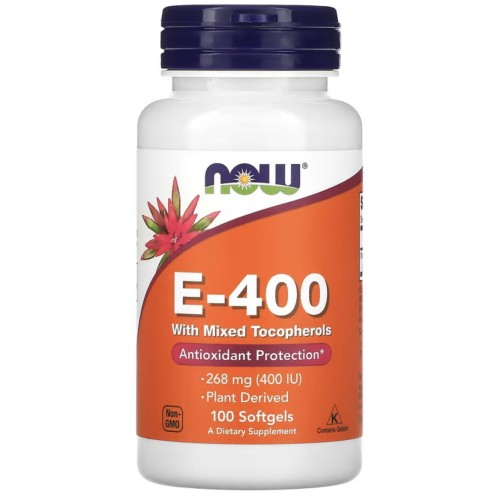 NOW Foods, E-400 со смешанными токоферолами, 268 мг (400 МЕ), 100 мягких таблеток